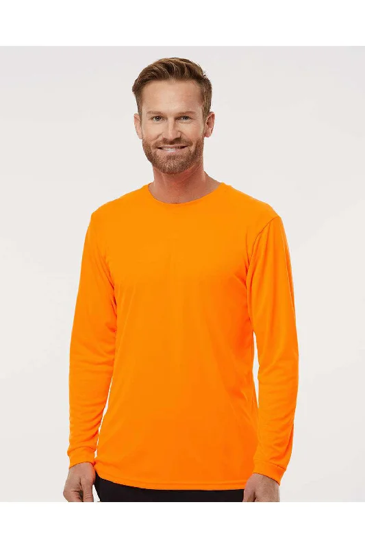 Men's short-sleeve camping brown top-Paragon Mens Islander Performance Moisture Wicking Long Sleeve Crewneck T-Shirt - Neon Orange