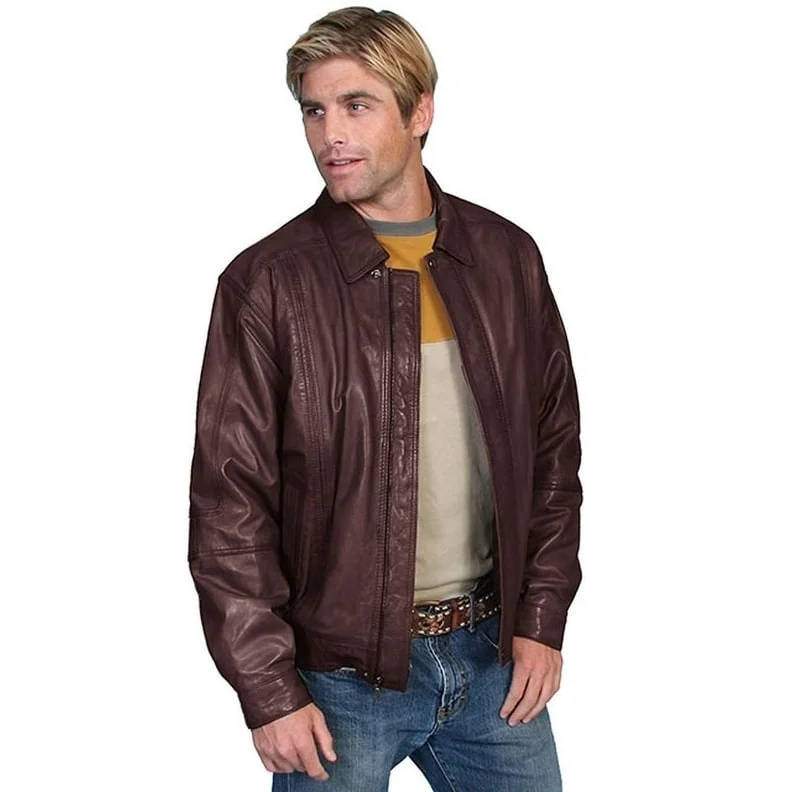 Men's purple jackets-Scully Western Jacket Mens Lambskin Leather Zip Snap Cinch Hip F0_978