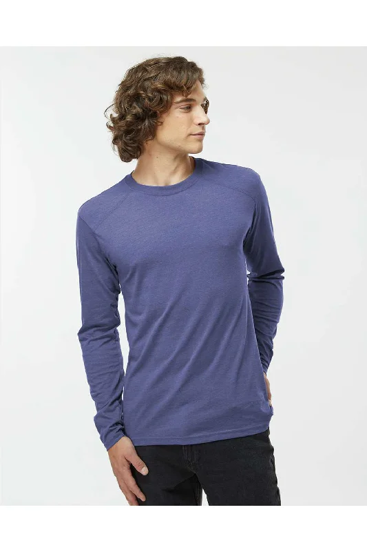 Men's short-sleeve tactical top-Kastlfel Mens Recycled Soft Long Sleeve Crewneck T-Shirt - Vintage Royal Blue - Closeout