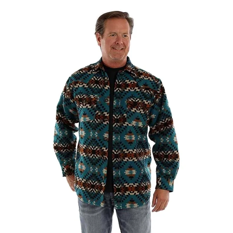 Men's reversible jackets-Scully Western Jacket Mens Wool Blend Aztec Button Turquoise F0_5390