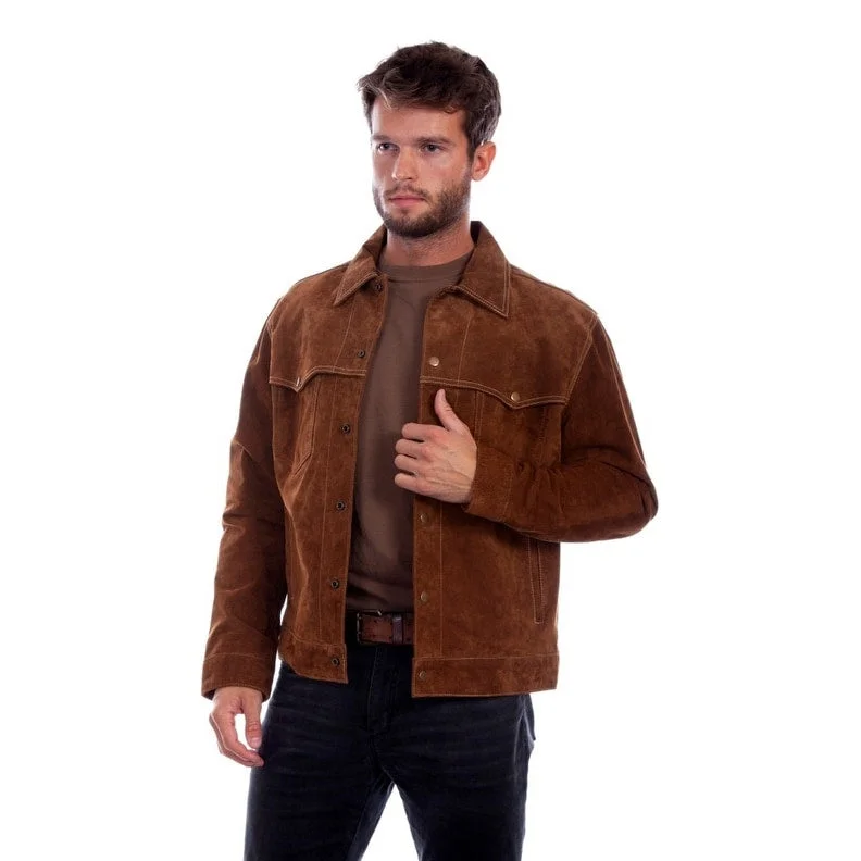 Men's eco-friendly jackets-Scully Western Jacket Mens Snap Modified Denim Cafe Brown F0_1098