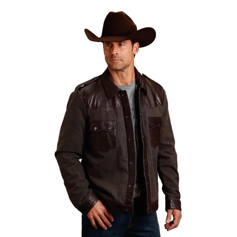 Men's high-visibility jackets-Stetson Western Jacket Mens Leather Canvas Brown 11-097-0539-6623 BR