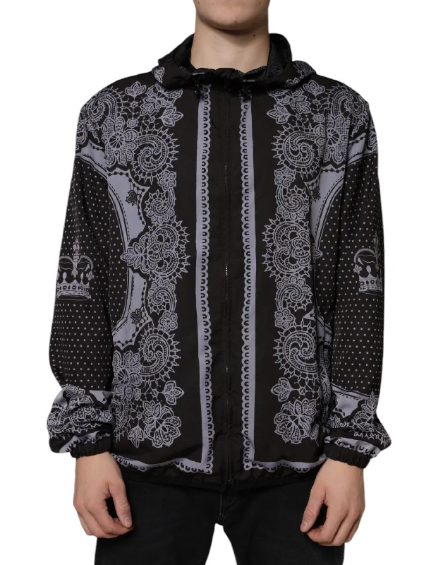 Men's warm jackets-Dolce & Gabbana  Bandana Hooded Full Zip Bomber Men's Jacket