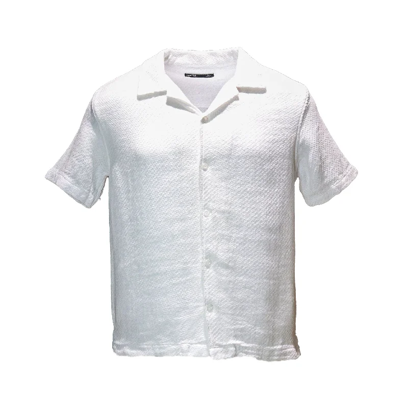 Men's short-sleeve wool blend tee-White Jacqaurd Resort Shirt White