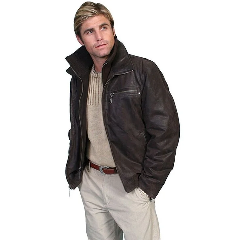 Men's lightweight jackets-Scully Western Jacket Mens Lambskin Zip Front Removable Brown F0_400