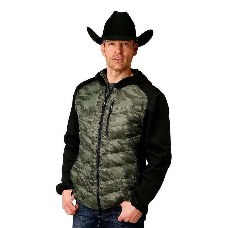 Men's clubbing jackets-Roper Western Jacket Mens Crush Down Filled Green 03-097-0687-6134 GR