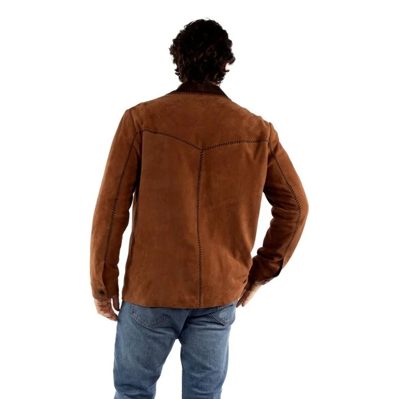 Men's evening jackets-Scully Western Jacket Mens Leather Button Whipstitch Cognac