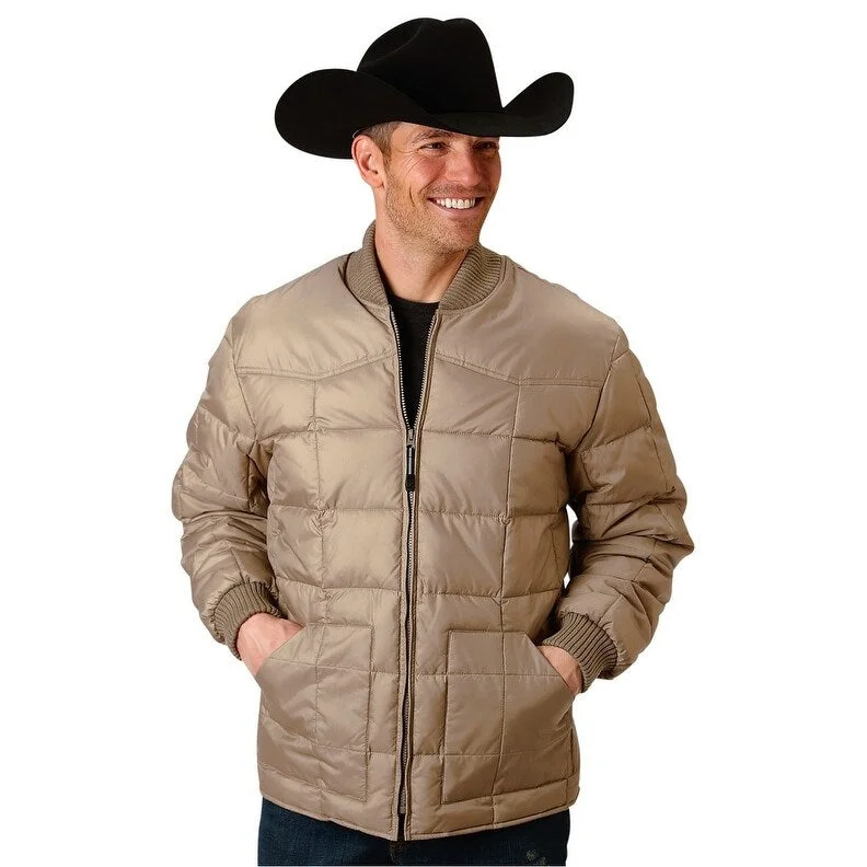 Men's lightweight rain jackets-Roper Western Jacket Mens Down-like Fill Khaki 03-097-0761-0523 BR