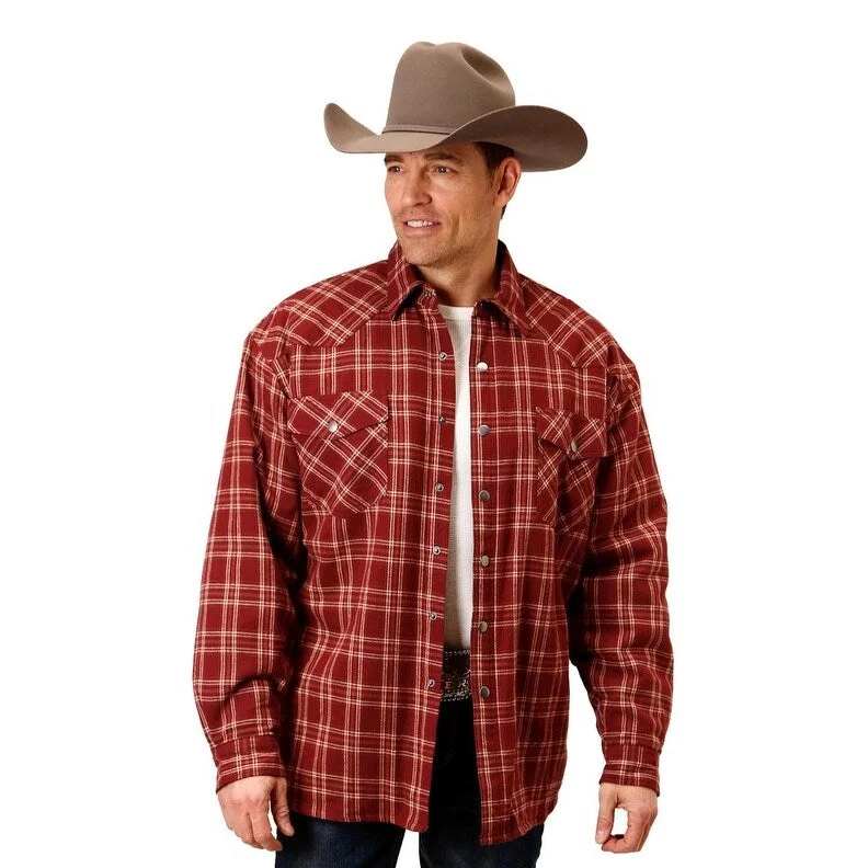 Men's trendy jackets-Roper Western Jacket Mens Flannel Snap Orange 03-097-0119-4694 OR