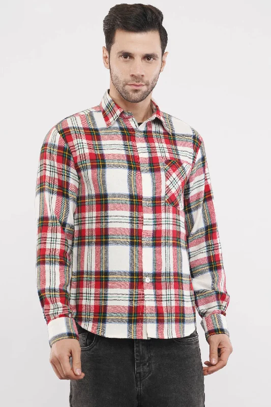 Men's short-sleeve plaid shirt-Regal Oxford | Red & White Oxford Checkered Shirt