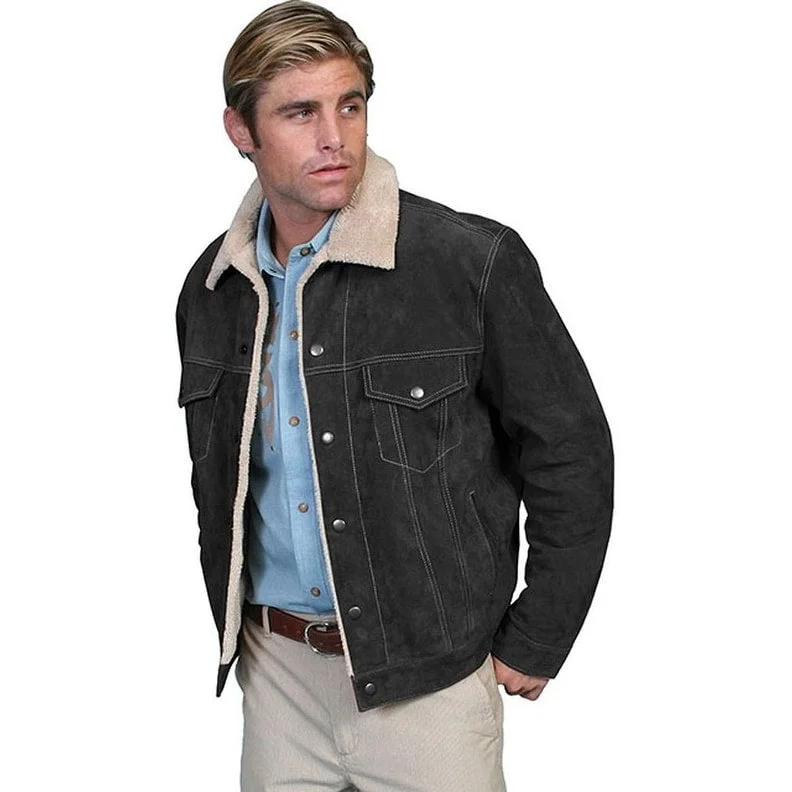 Men's softshell jackets-Scully Western Jacket Mens Boar Suede Sherpa Lined Snap Front F0_113