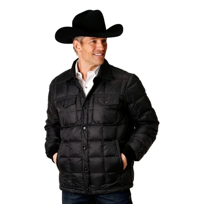 Men's military jackets-Roper Western Jacket Mens Square Quilted Black 03-097-0693-6187 BL