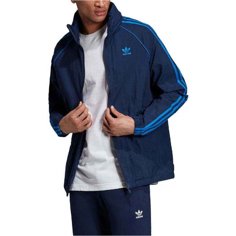 Men's fitness jackets-Adidas Mens Originals Hooded Windbreaker Jacket, Blue, Large