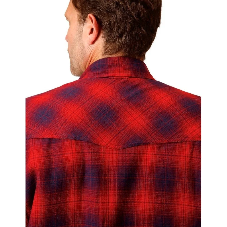 Men's spring jackets-Roper Western Jacket Mens Flannel Sherpa Red 03-097-0119-5696 RE