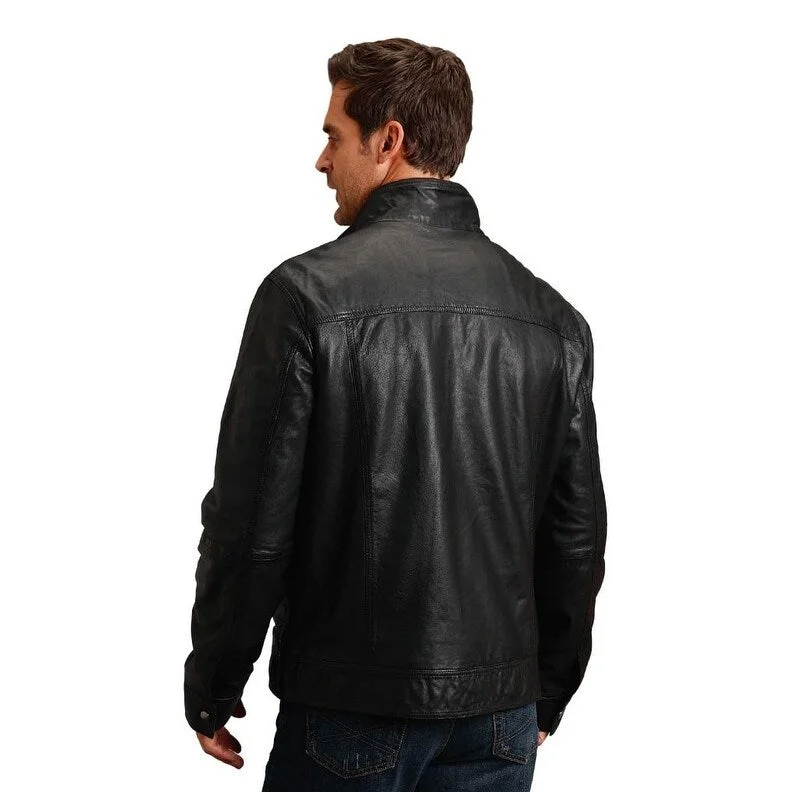 Men's printed jackets-Stetson Western Jacket Mens Leather Zip Black 11-097-0539-6627 BL