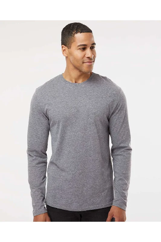 Men's short-sleeve oversized tee-LAT Mens Fine Jersey Long Sleeve Crewneck T-Shirt - Heather Granite Grey