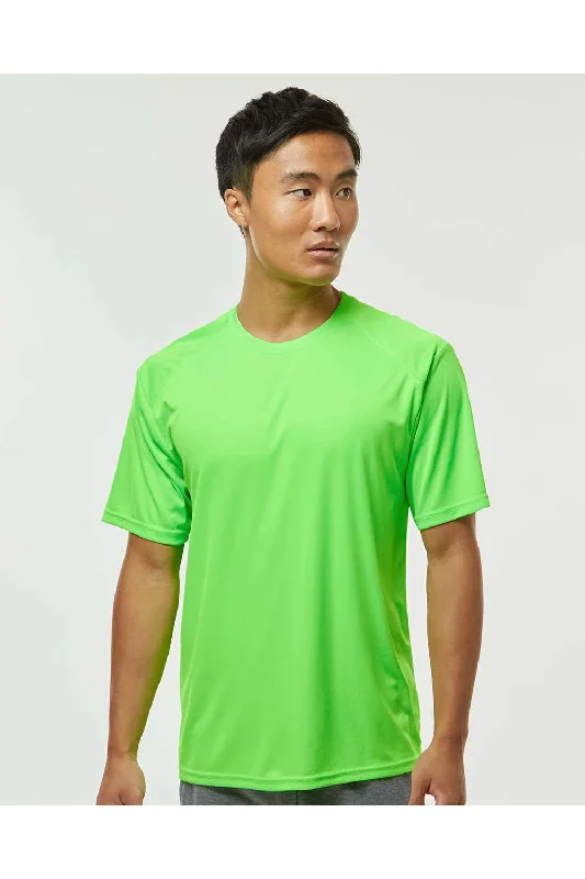 Men's short-sleeve retro shirt-Paragon Mens Islander Performance Moisture Wicking Short Sleeve Crewneck T-Shirt - Neon Lime Green