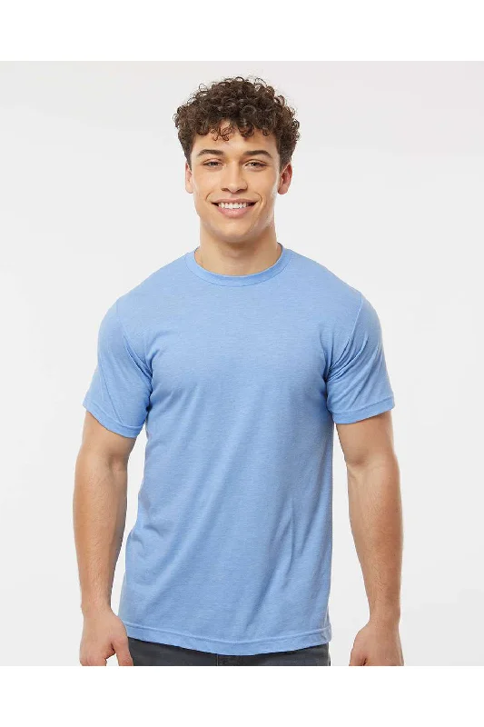 Men's short-sleeve sporty red top-Tultex Mens Poly-Rich Short Sleeve Crewneck T-Shirt - Heather Athletic Blue