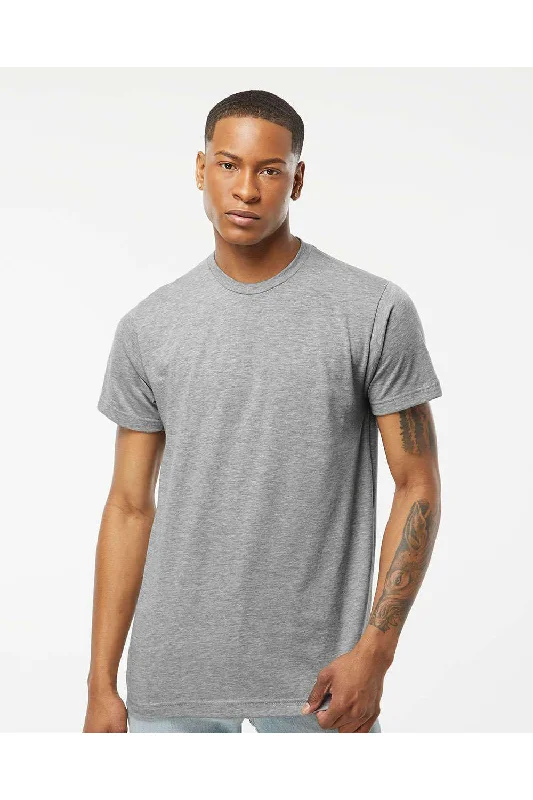 Men's short-sleeve indigo casual shirt-Tultex Mens Poly-Rich Short Sleeve Crewneck T-Shirt - Heather Grey