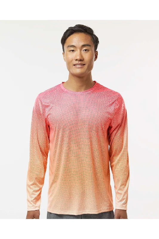 Men's short-sleeve urban tee-Paragon Mens Barbados Performance Moisture Wicking Pin Dot Long Sleeve Crewneck T-Shirt - Red/Light Orange