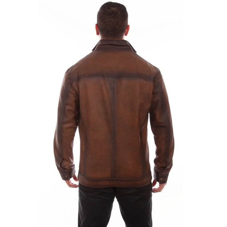 Men's breathable rain jackets-Scully Western Jacket Mens Burnished Leather Zip Front Brown F0_1076