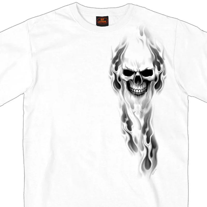 Men's short-sleeve graphic tee-Hot Leathers GMD1080 Men's 'Ghost' Skull Double Sided White Printed T-Shirt