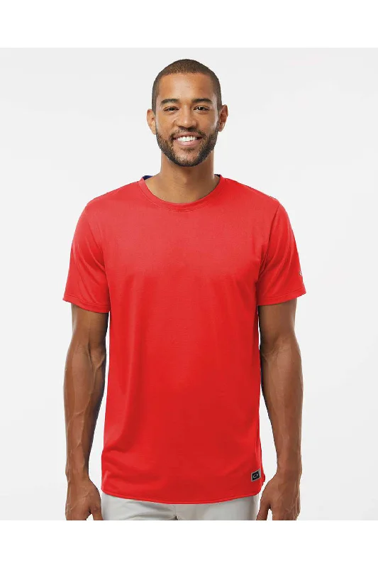 Men's short-sleeve silk luxury top-Oakley Mens Team Issue Hydrolix Short Sleeve Crewneck T-Shirt - Team Red