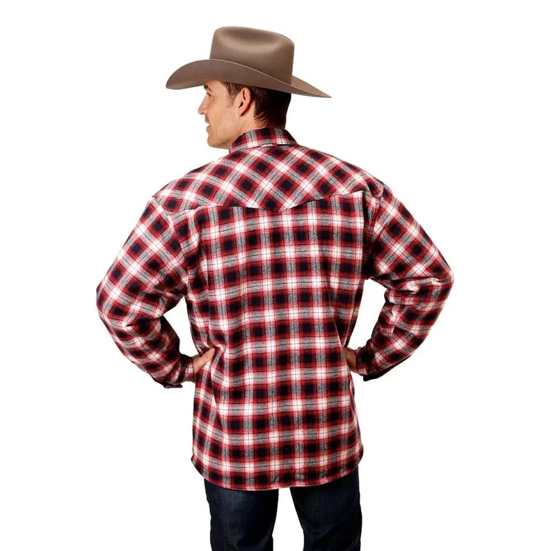 Men's low-cost jackets-Roper Western Jacket Mens Flannel Snap Pockets Red 03-097-0119-2694 RE