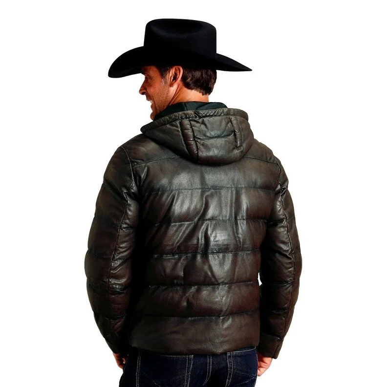 Men's work jackets-Stetson Western Jacket Mens Quilted Leather Hood 11-097-0539-6638 GY