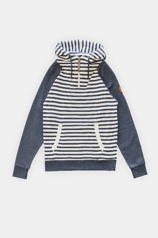 Men's hoodie with corduroy-Alani Stripe Navy Hoodie