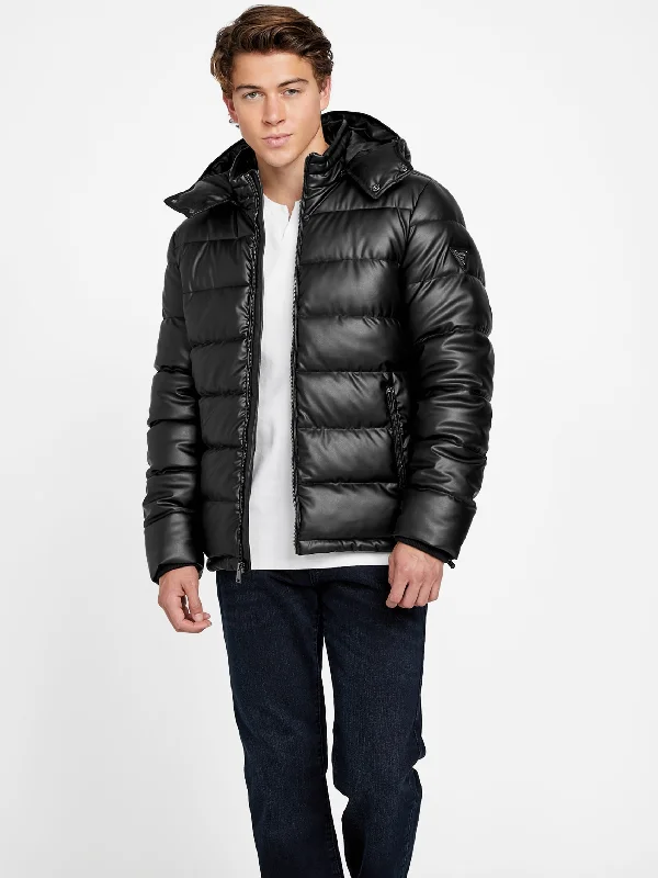 Men's softshell jackets-Alby Faux-Leather Puffer Jacket