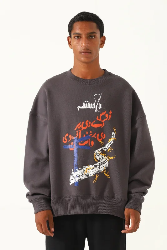 Men's hoodie for spring-"INSAAF" ASH GREY PRINTED SWEATSHIRT