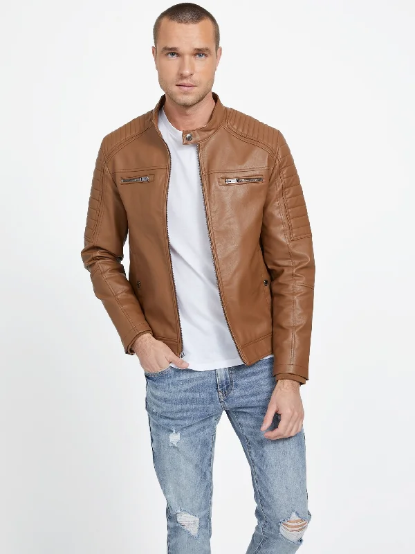 Men's lightweight jackets-David Faux-Leather Hooded Jacket