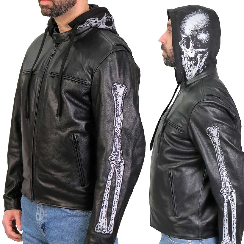 Men's hoodie for rooftop vibes-Hot Leathers JKM1031 Men’s ‘Skull and Bones’ Leather Jacket with Flannel Lining