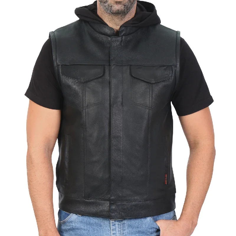 Men's hoodie for street vibes-Hot Leathers VSM1201 Men's Black Motorcycle Biker Club Style Vest with Hoodie