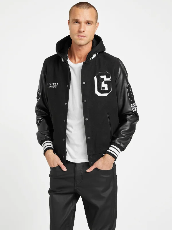 Men's stretch jackets-Mark Hooded Varsity Jacket