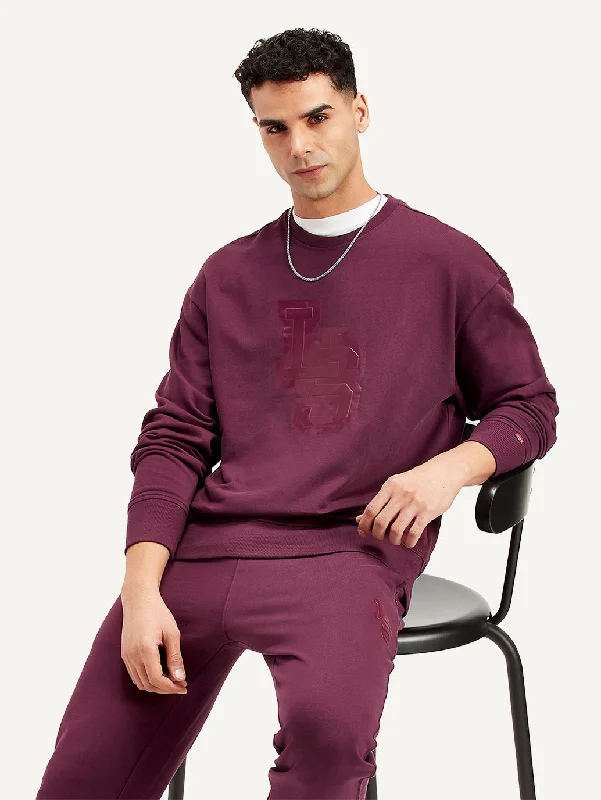 Men's hoodie for beach-Men's Brand Logo Maroon Crew Neck Sweatshirt