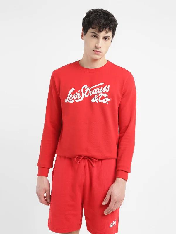 Men's hoodie for clubbing-Men's Brand Logo Red Crew Neck Sweatshirt