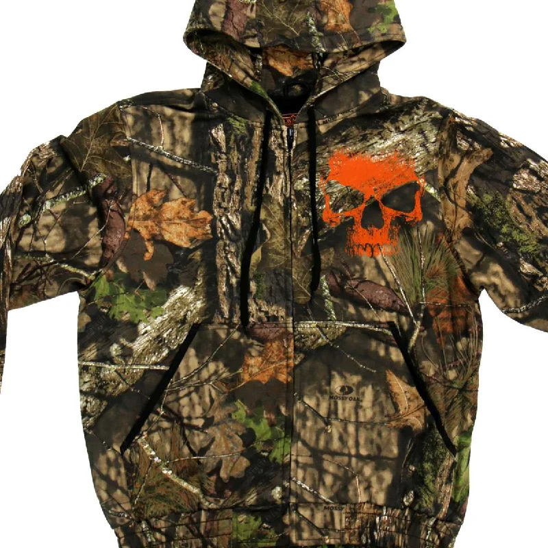 Men's hoodie with quilted texture-Men's Mossy Oak & Hot Leathers Mashup Jungle Skull Camo Zipper Hoodie GMZ4471