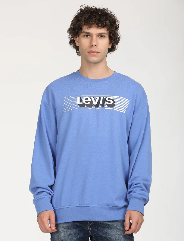 Men's hoodie for home wear-Men's Solid Blue Crew Neck Sweatshirt