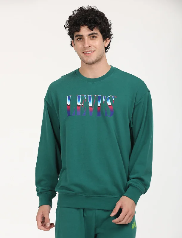 Men's hoodie for fishing-Men's Solid Green Crew Neck Sweatshirt