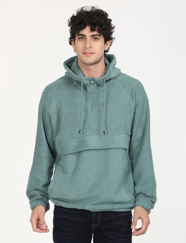 Men's hoodie for winter-Men's Solid Green Hooded Sweatshirt