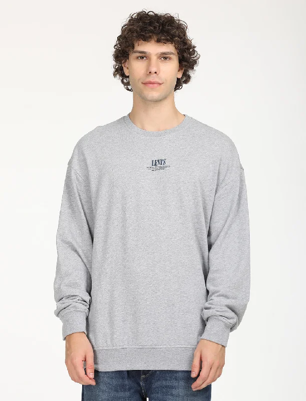 Men's hoodie for cardio-Men's Solid Grey Crew Neck Sweatshirt