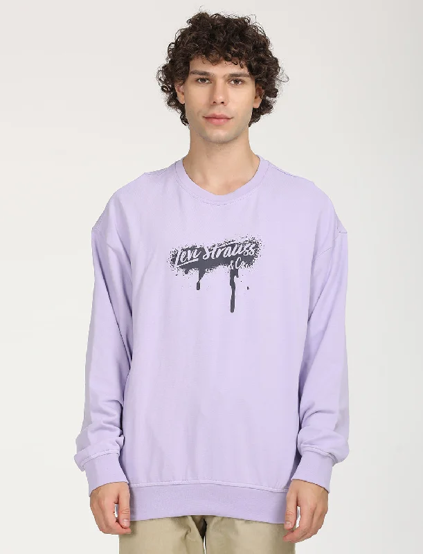 Men's hoodie with anti-pilling-Men's Solid Lavender Crew Neck Sweatshirt