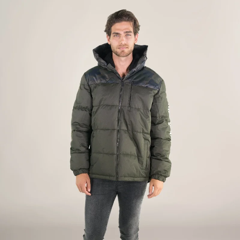 Men's faux-fur jackets-Men's Twill Block Puffer Jacket