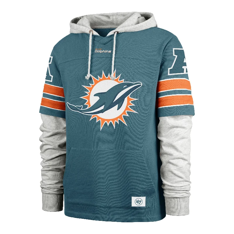 Men's hoodie with retro vibe-MIAMI DOLPHINS GRIDIRON BLITZ '47 CORNERBACK LACER