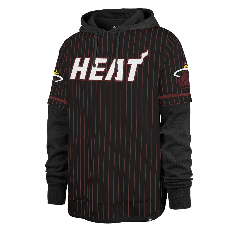 Men's hoodie for average build-MIAMI HEAT PINSTRIPE '47 SHORTSTOP PULLOVER HOOD