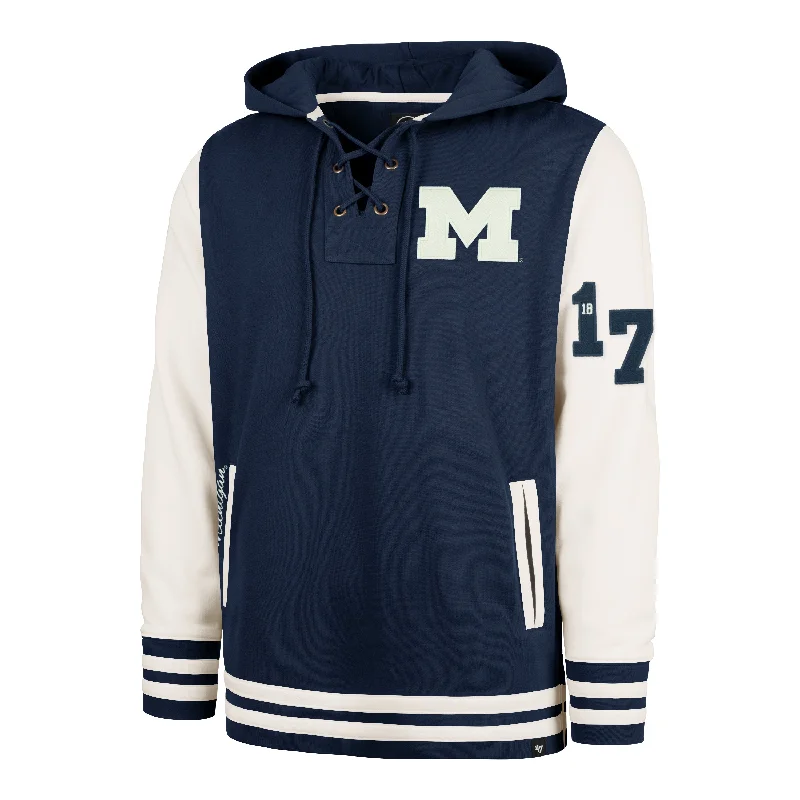 Men's hoodie for desert trips-MICHIGAN WOLVERINES LETTERMAN FIELD LATERAL '47 LACER HOOD