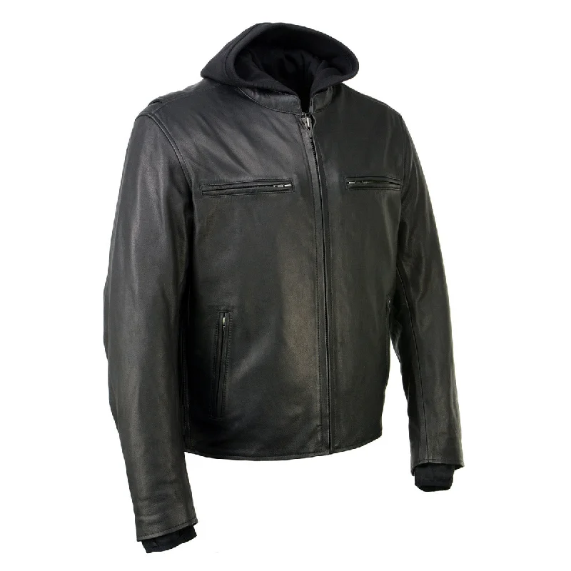 Men's hoodie with contrast stitching-Milwaukee Leather MLM1523 Men's 'Scoundrel' Black Leather Fashion Motorcycle Riding Jacket w/ Removable Hoodie