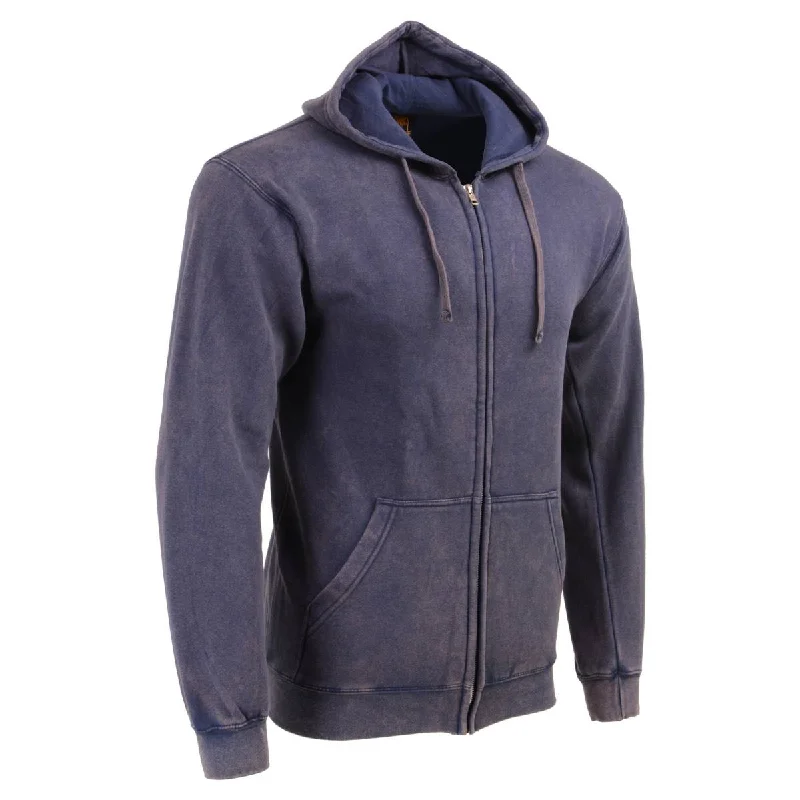 Men's hoodie with short sleeves-Milwaukee Leather MNG11688 Men's Navy and White Zipper Front Premium Cotton Hoodie